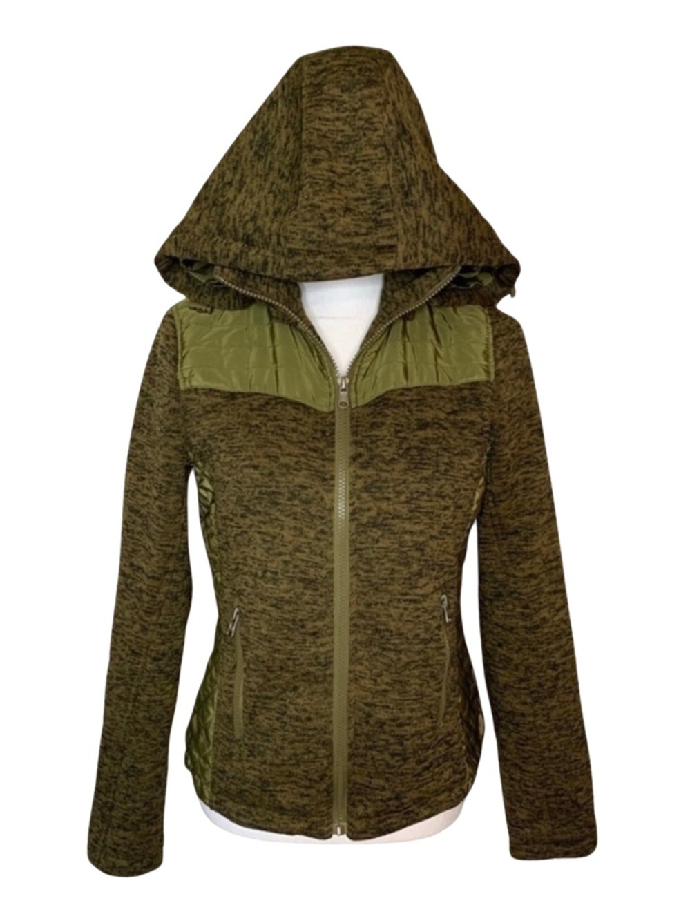 Marqt Hooded Quilted Jacket Lined Women Medium Heathered Olive